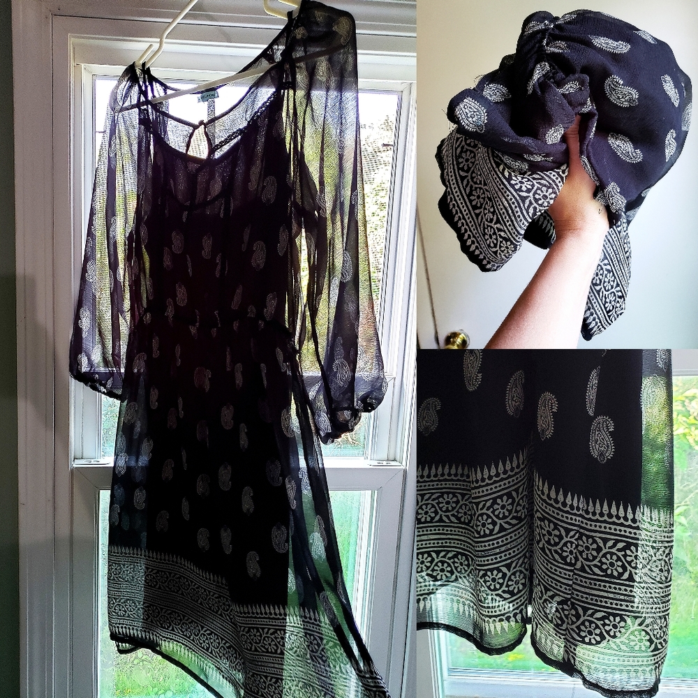 NWOT elegant black sheer ruffle dress - Picture 1 of 15